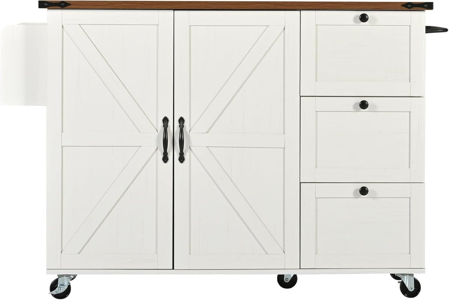 Kitchen Island on Wheels Storage Trolley with Extendable Tabletop & Drawers