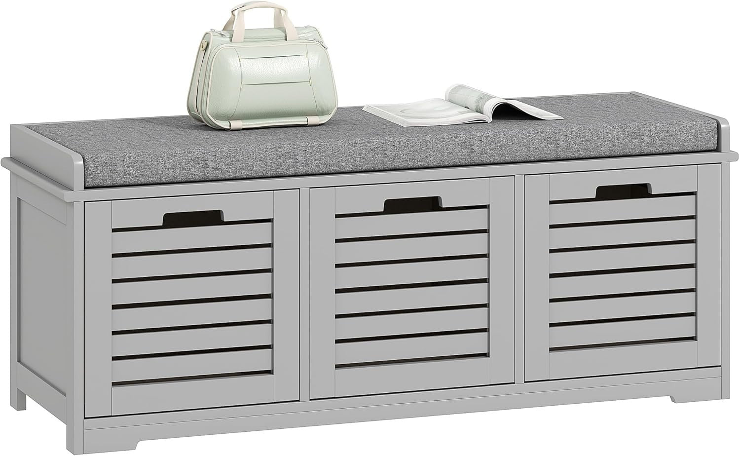 Space-Saving Shoe Storage Bench with 3 Drawers & Cushioned Seat – Grey