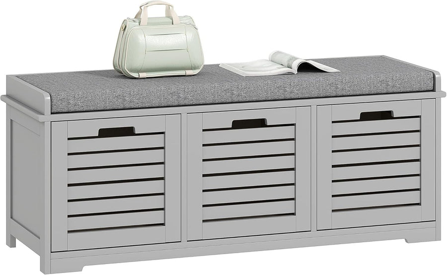 Space-Saving Shoe Storage Bench with 3 Drawers & Cushioned Seat – Grey