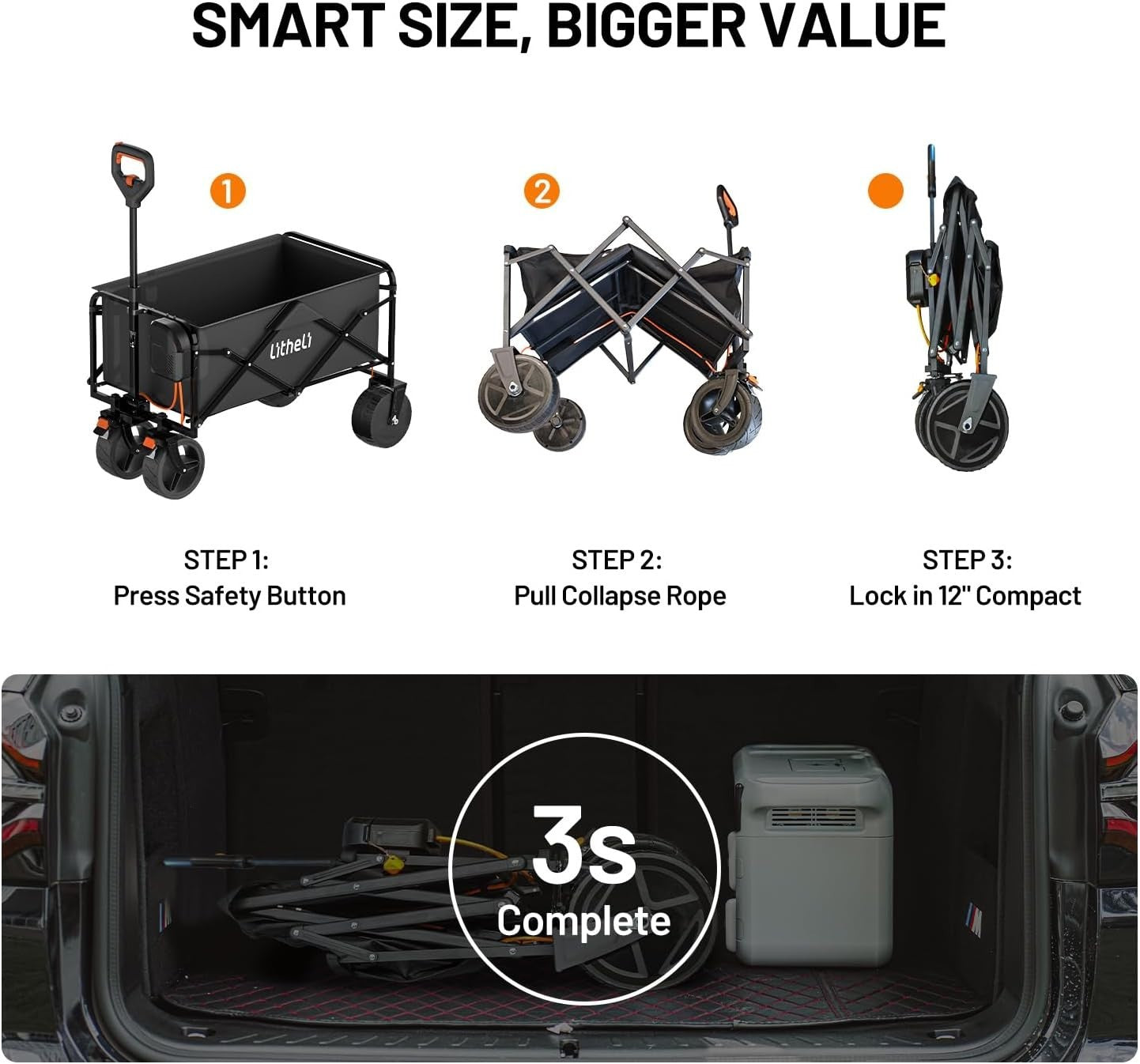 Electric Folding Handcart 100L 50kg Double Motor Off-Road Wagon with Table