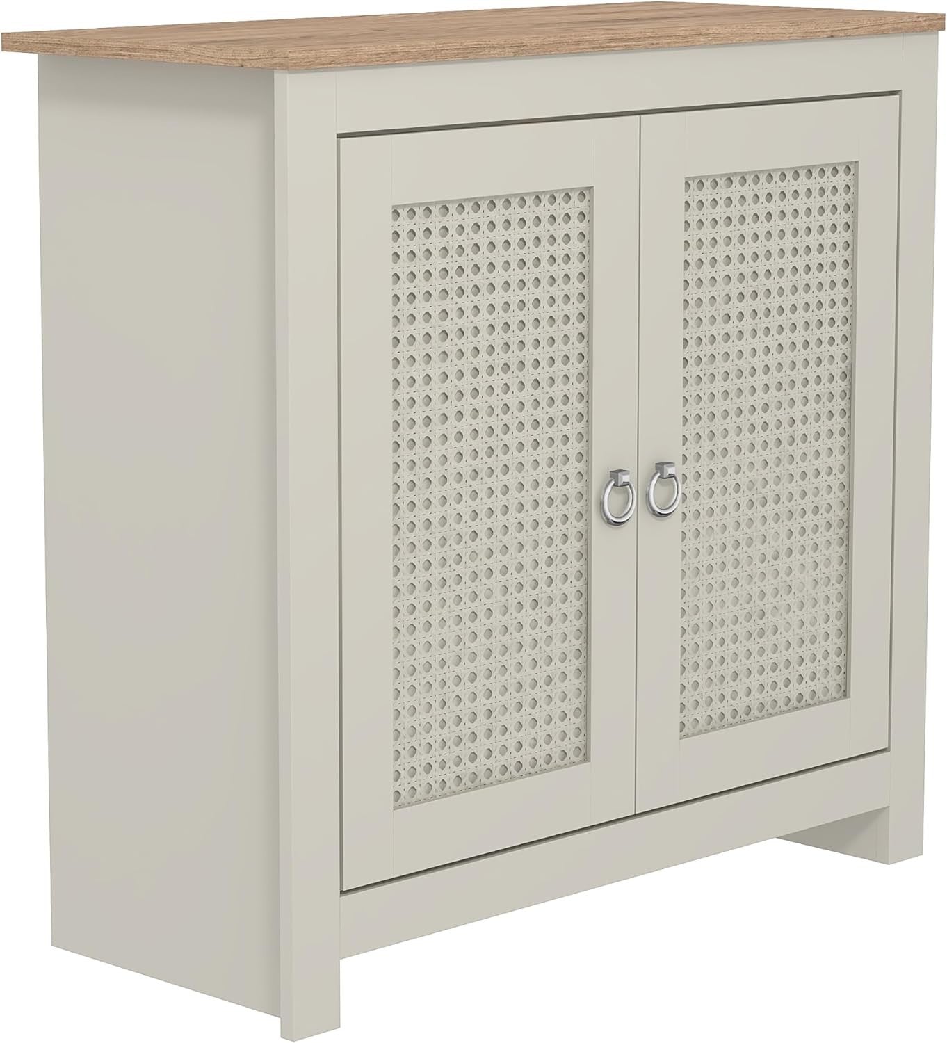 12 Pair Rattan Shoe Cabinet – 2 Door Modern Shoe Rack with Shelves – Oak