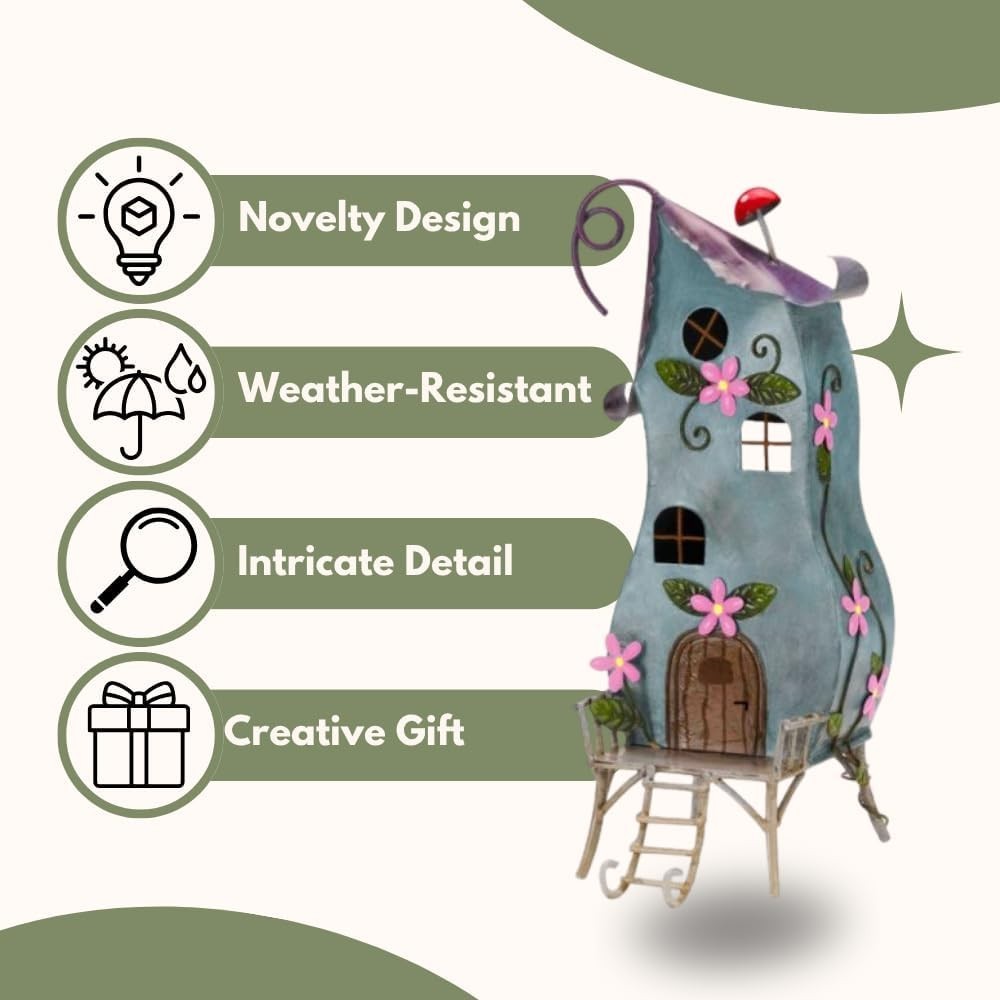 Pixie Palace Fairy House Garden Ornament Metal Weatherproof Hand-Painted 35cm