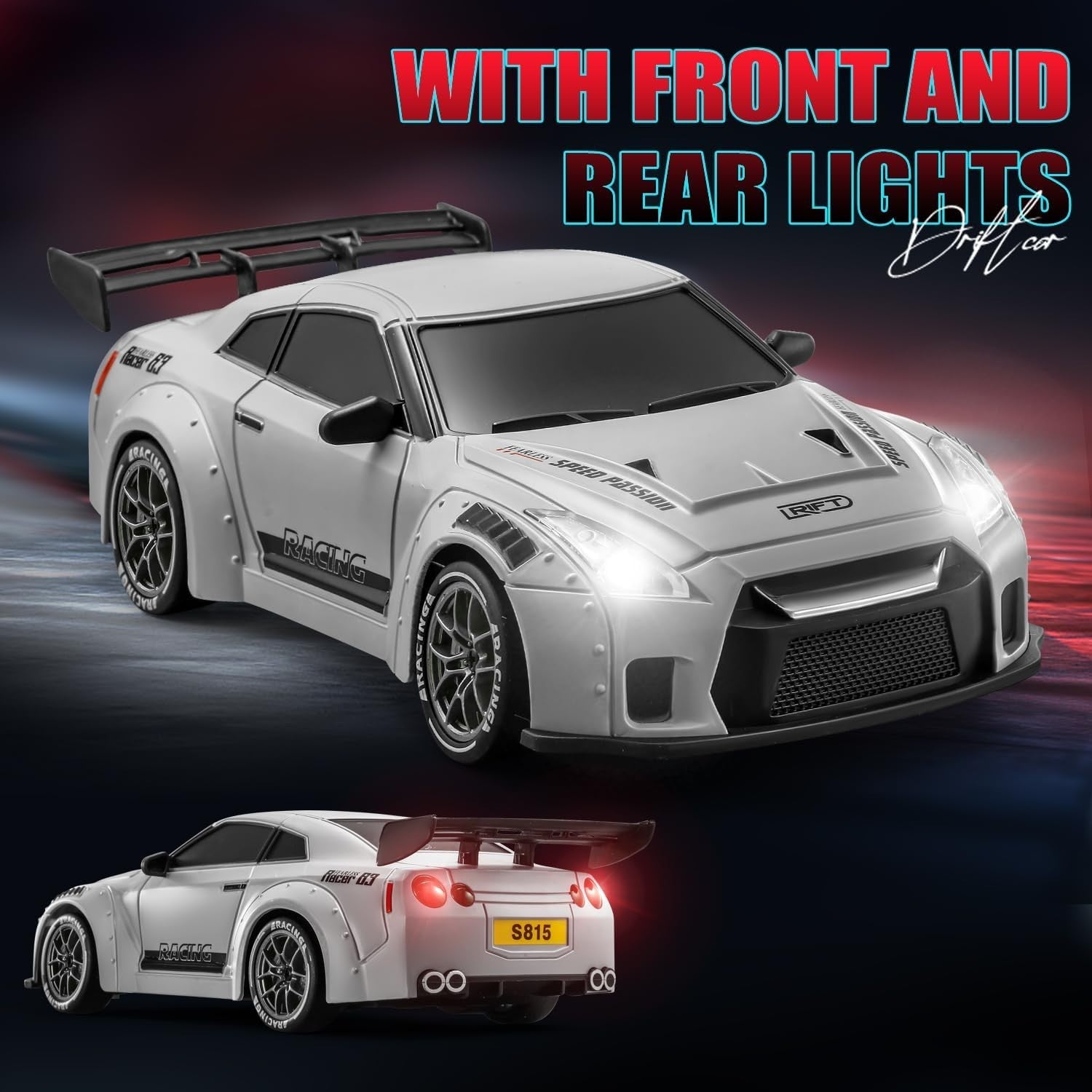 1:24 RC Drift Car 20KM/H – 4WD Remote Control Toy with LED Lights & Extra Tires