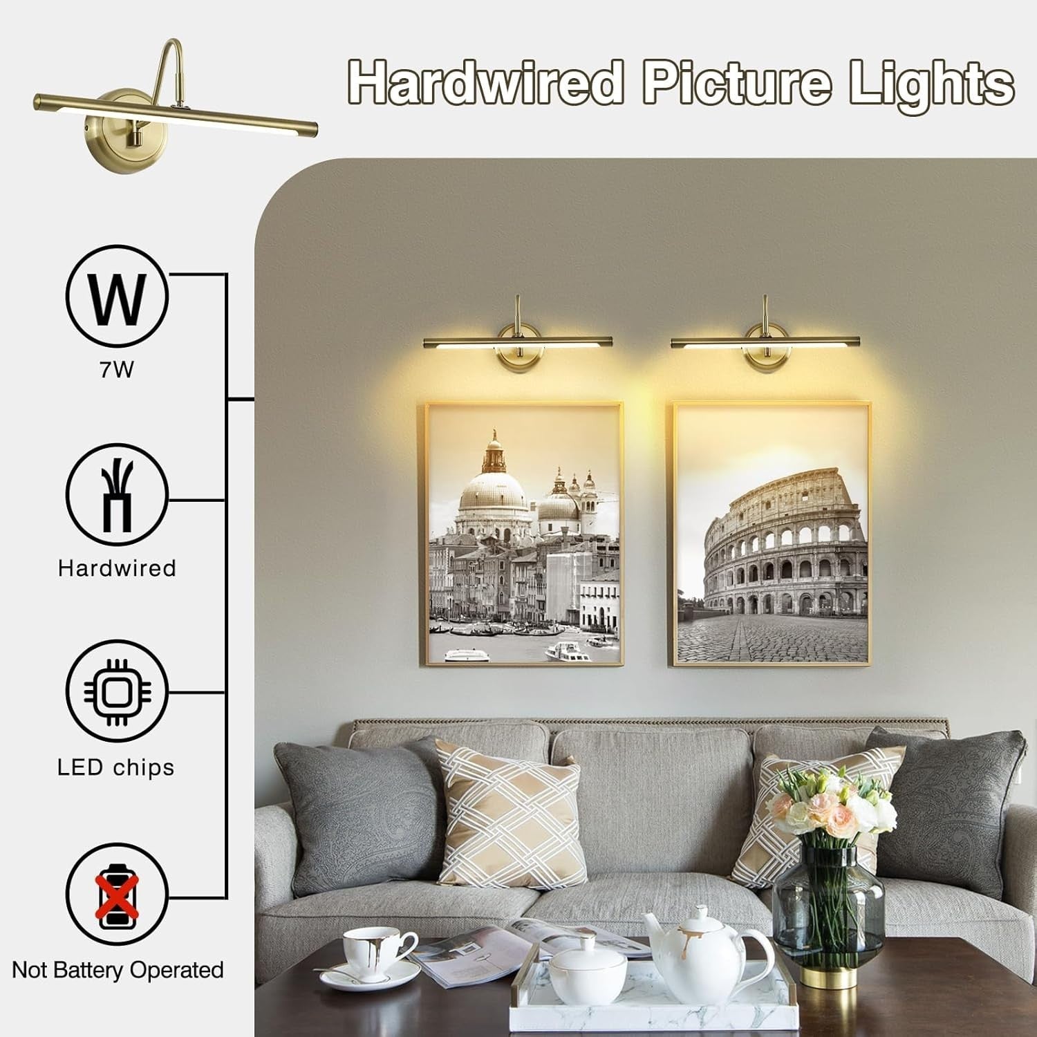Dimmable LED Picture Light 16.54" Swing Arm, Antique Bronze Accent