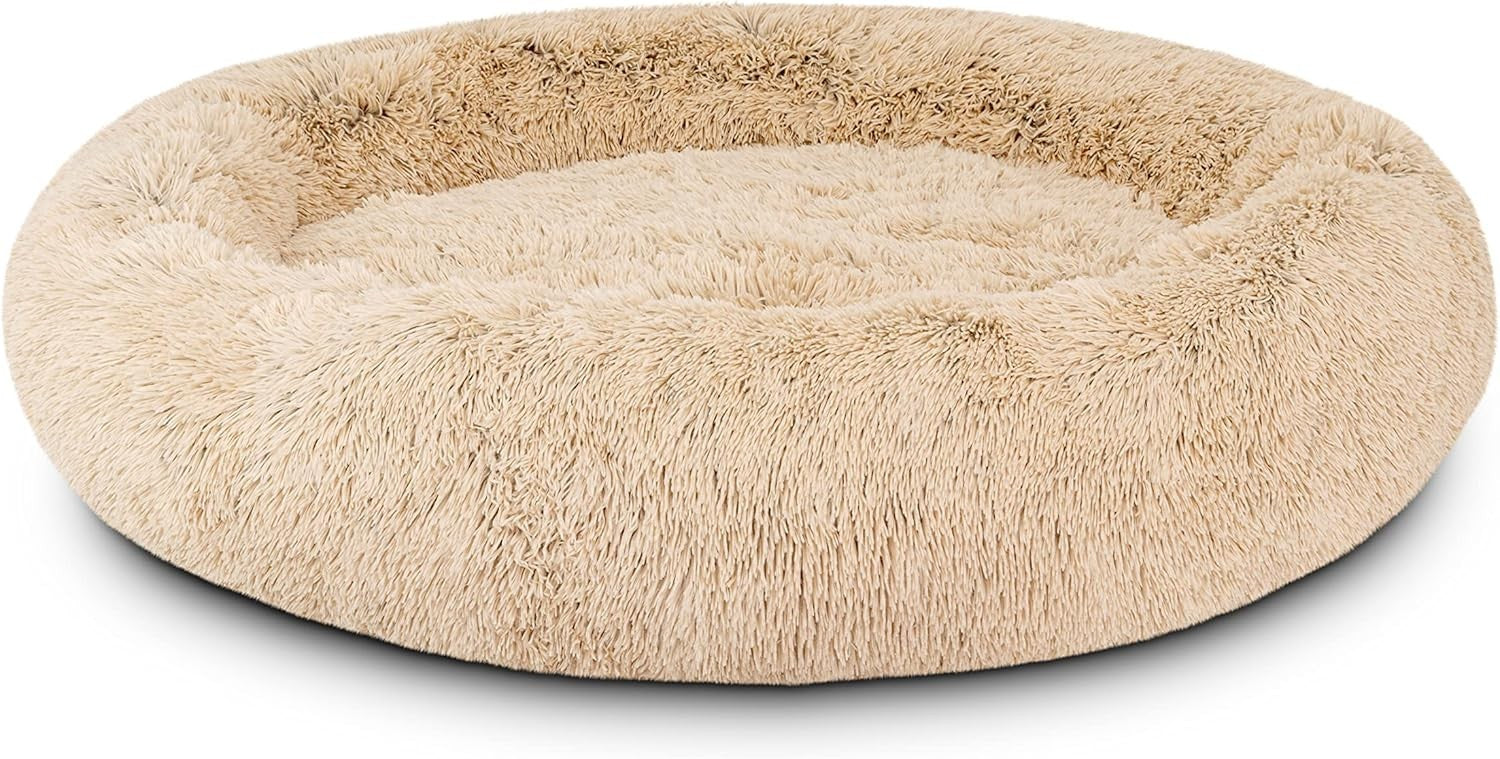 XXL Plush Donut Dog Bed 137cm Calming Round Nest Washable