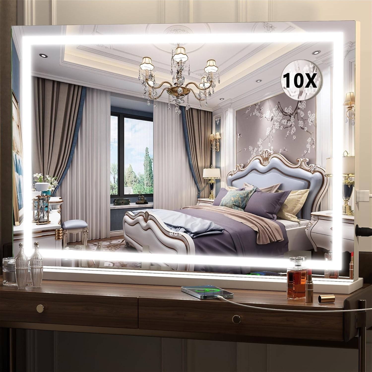 LED Vanity Mirror 80x58cm with Lights, 3 Light Modes, Touch Dimming Wall/Table