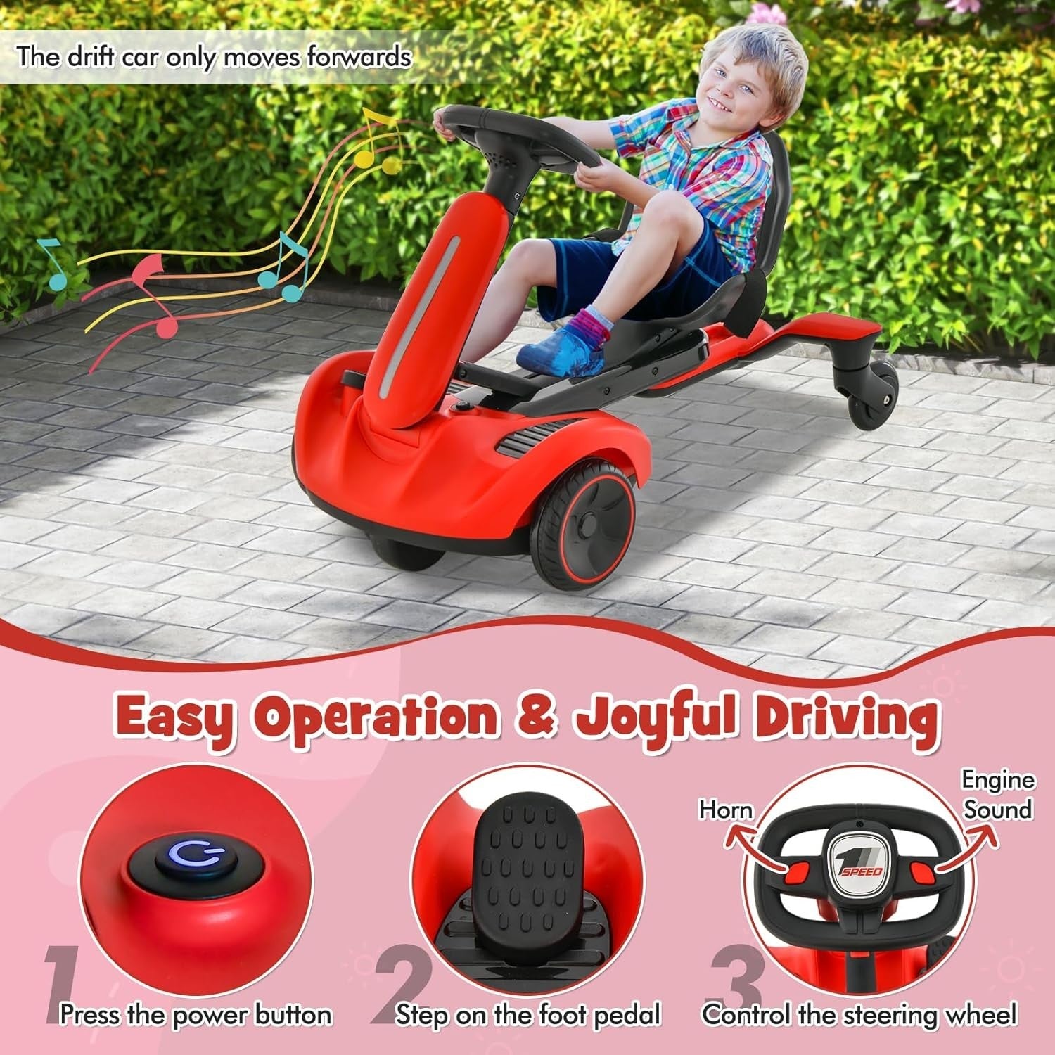 Kids Electric Drift Go Kart 6V Ride On Car 360 Spin Adjustable Seat Red