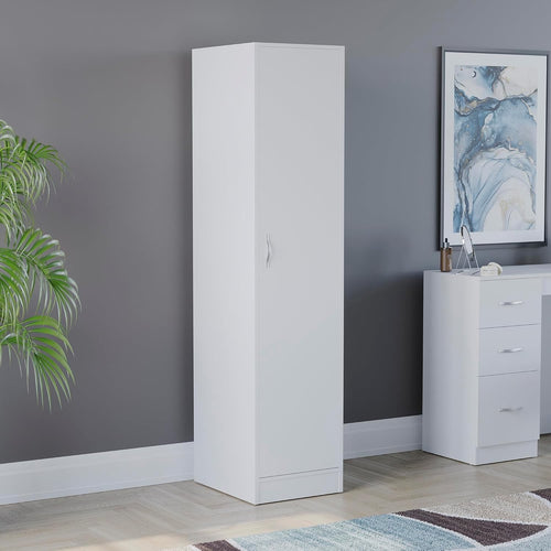 White Bedroom Wardrobe with Hanging Rail & Shelf | Modern 1 Door Storage