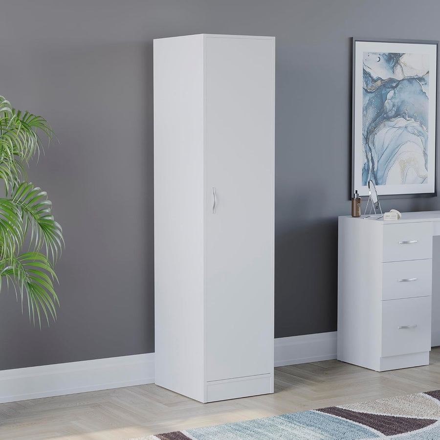 White Bedroom Wardrobe with Hanging Rail & Shelf | Modern 1 Door Storage