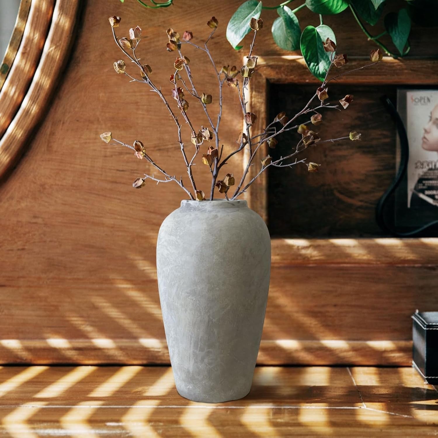 Large Rustic Ceramic Vase 12in Farmhouse Home Decor Floor Pottery