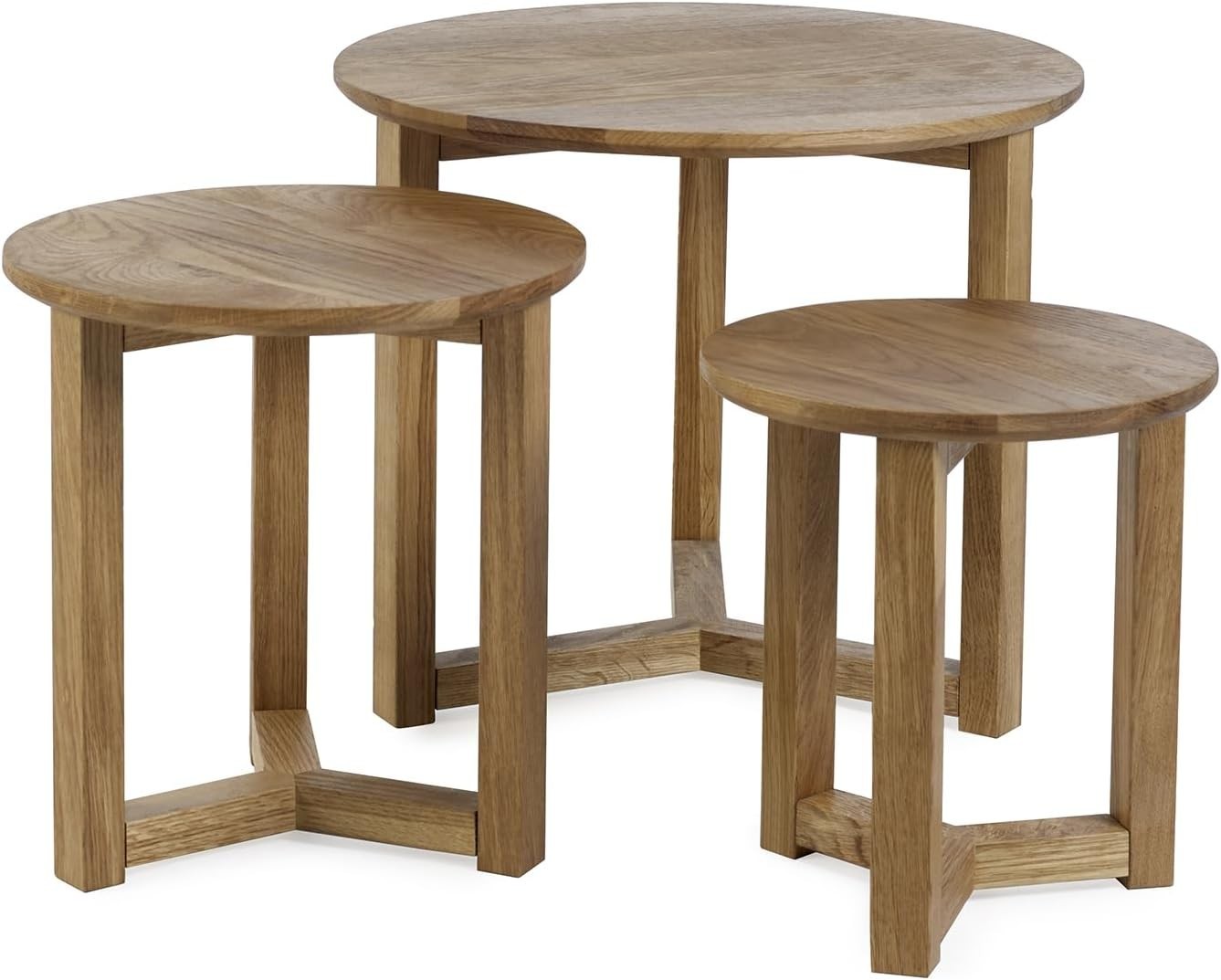 3 Piece Solid Oak Nesting Tables Set Modern Square Coffee End Side Nests