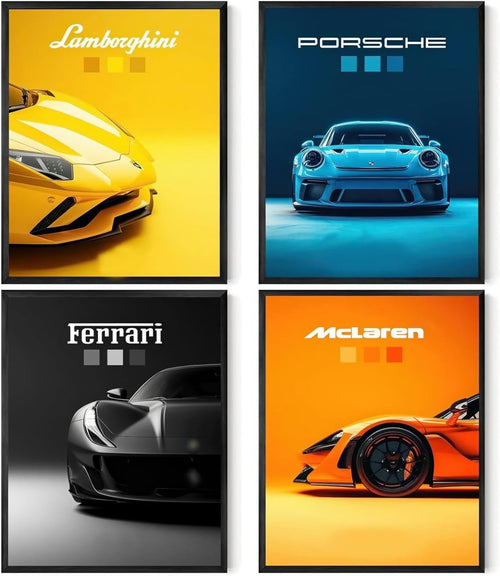 Sports Car Canvas Wall Art Set Modern Racing Prints Man Cave Bedroom Decor