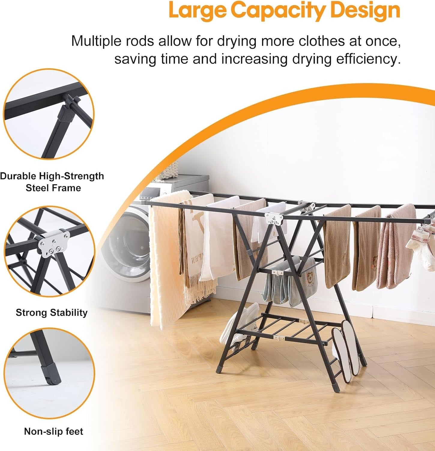 Foldable Winged Clothes Airer Large Laundry Drying Rack Indoor Outdoor
