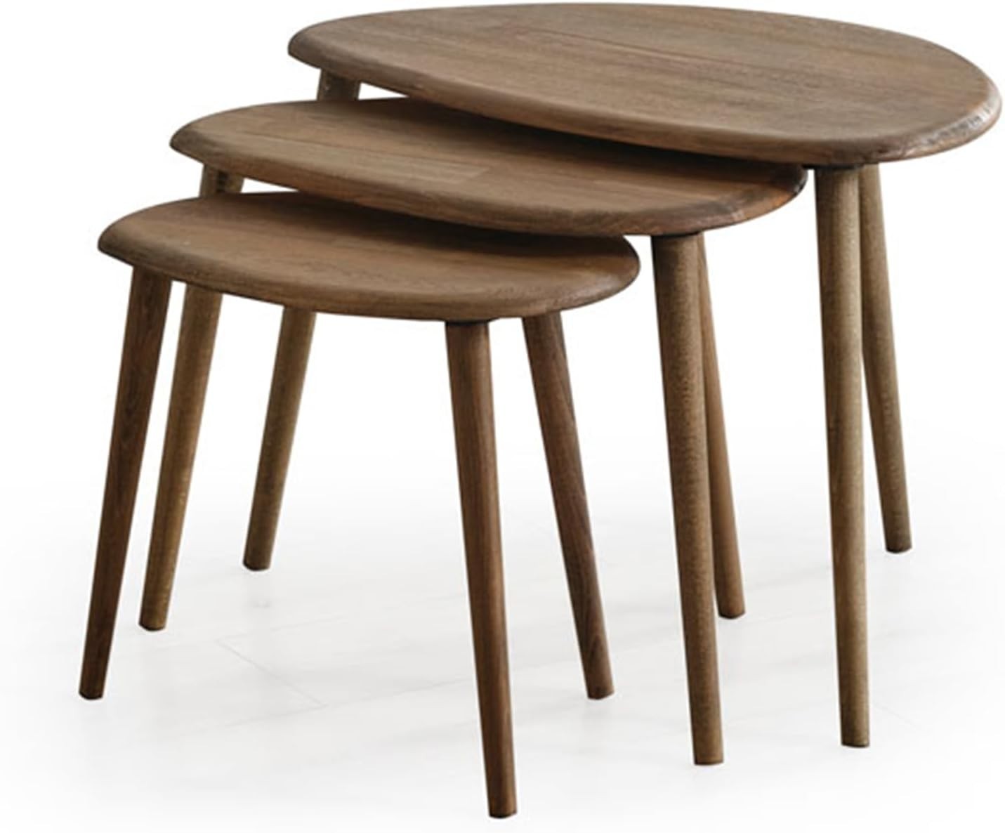 3 Pcs Nesting Coffee Table Set Mid-Century Modern Wood Walnut Oval Side End