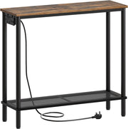 Slim Console Table with Power Outlet & Storage Shelf for Entryway & Living Room