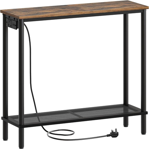 Slim Console Table with Power Outlet & Storage Shelf for Entryway & Living Room