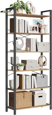 6 Tier Industrial Bookshelf Tall Shelving Unit Storage Rack 30×80×186cm Modern