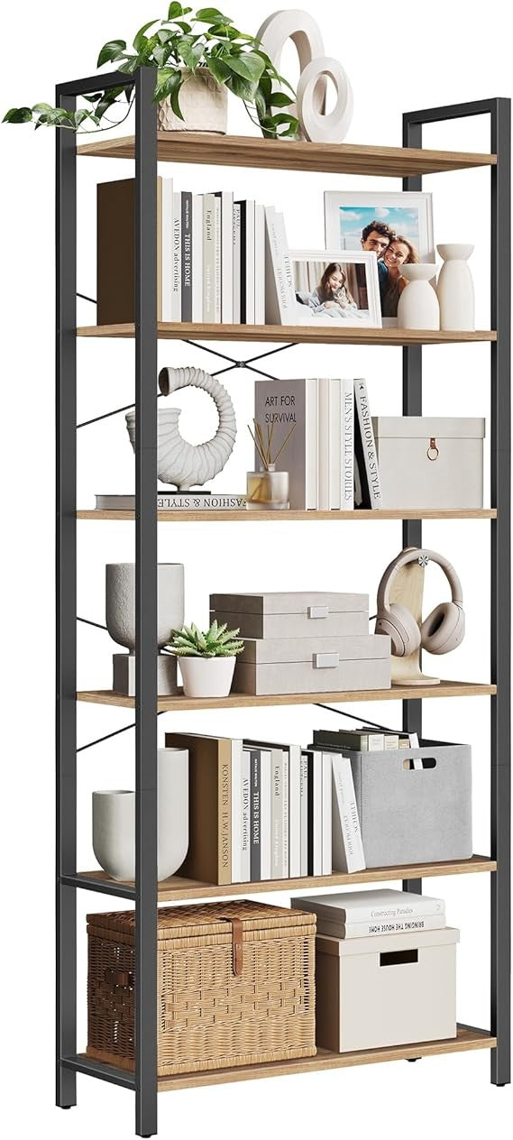 6 Tier Industrial Bookshelf Tall Shelving Unit Storage Rack 30×80×186cm Modern