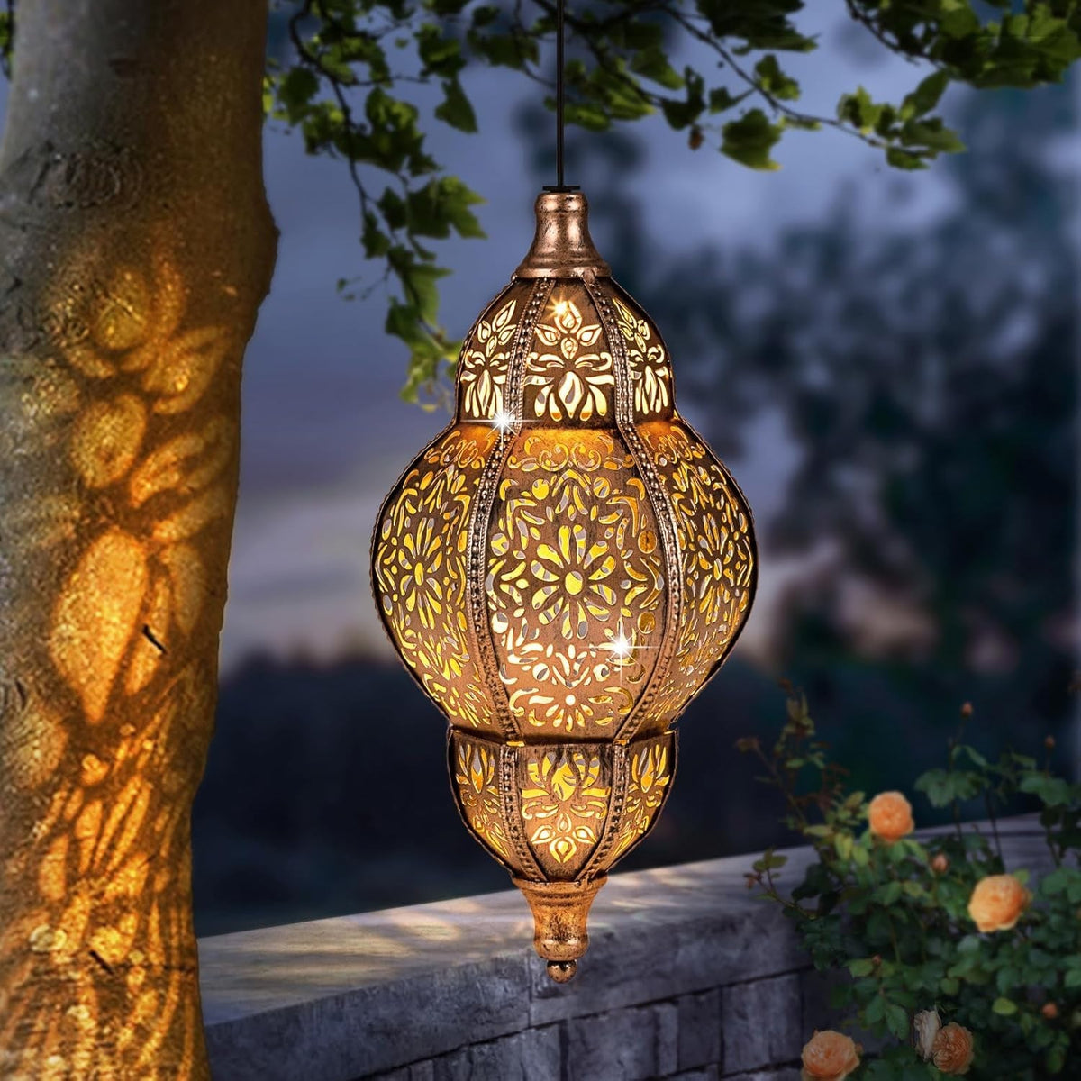 Solar Lantern Outdoor Decor, Copper Waterproof Solar Lights for Garden & Patio