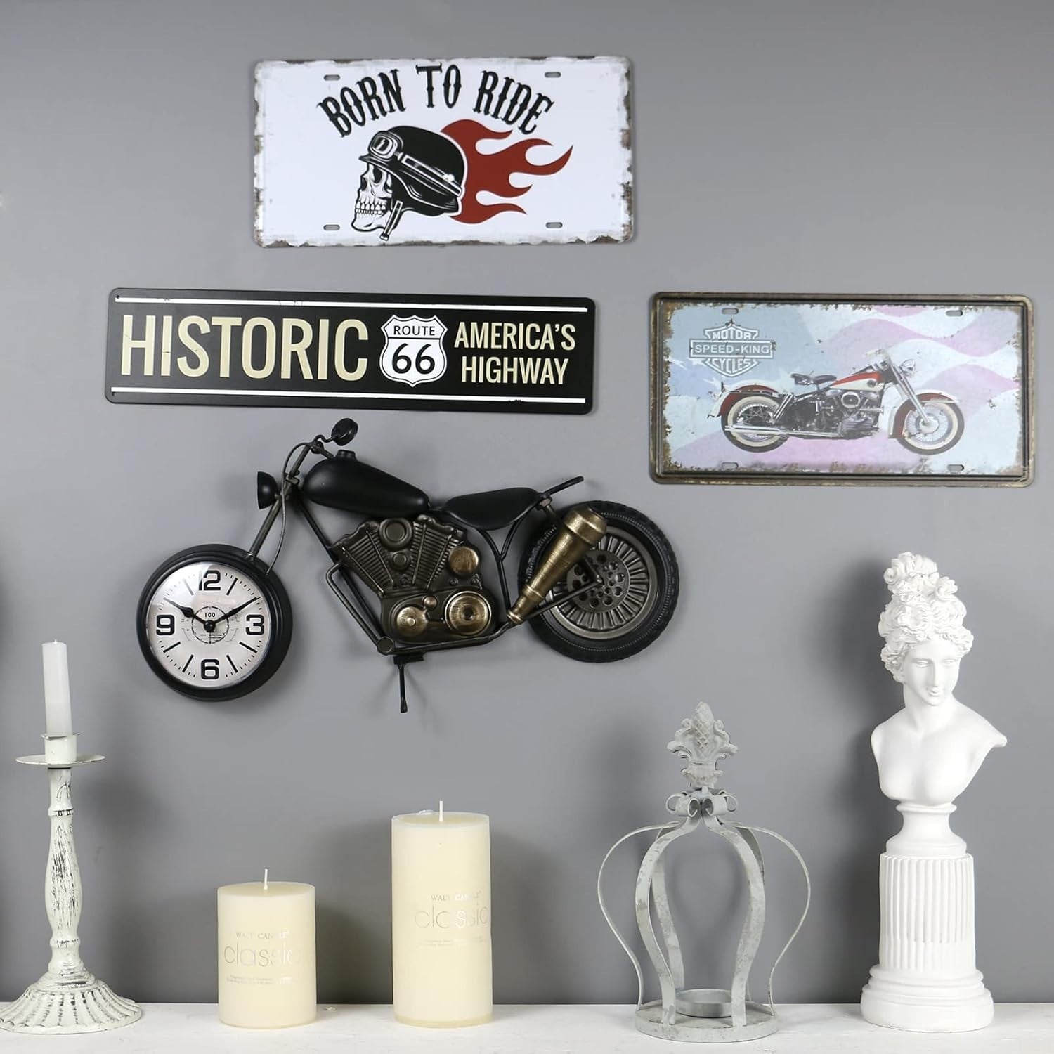 Motorcycle Desk Clock Gift for Him – Silent No-Tick Rustic Battery Decor