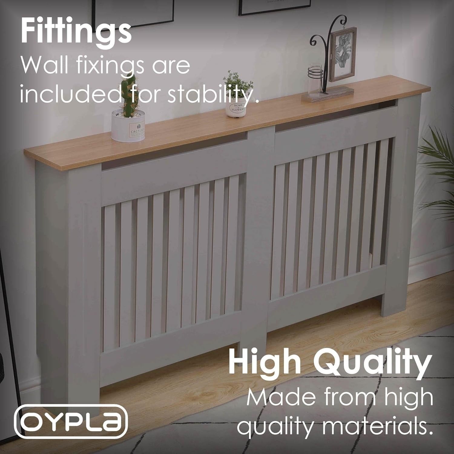 Large Grey Radiator Cover | Slatted MDF Cabinet