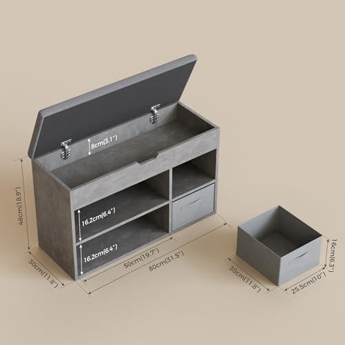 Mondeer Grey Shoe Bench with Storage Drawers & Cushion – Hallway Rack 8 Pairs