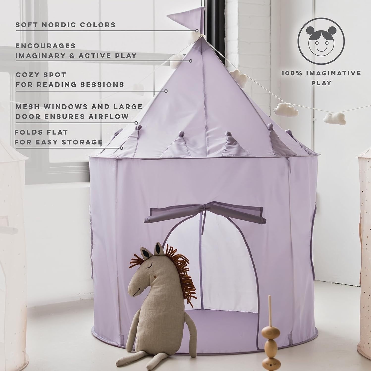 Purple Kids Indoor Play Tent Pop Up Castle Fort Recycled Fabric
