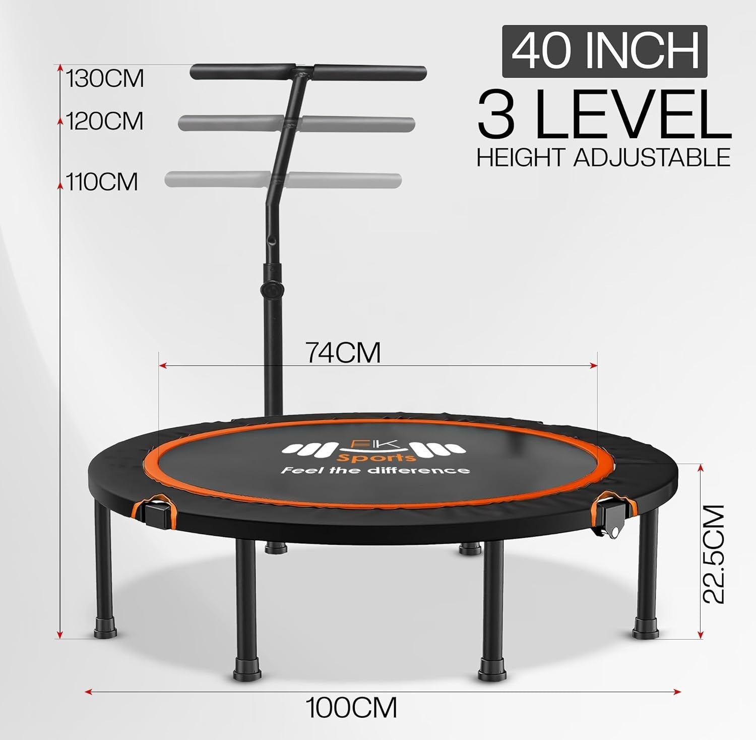 40” Foldable Mini Fitness Trampoline Rebounder Adjustable T Handle