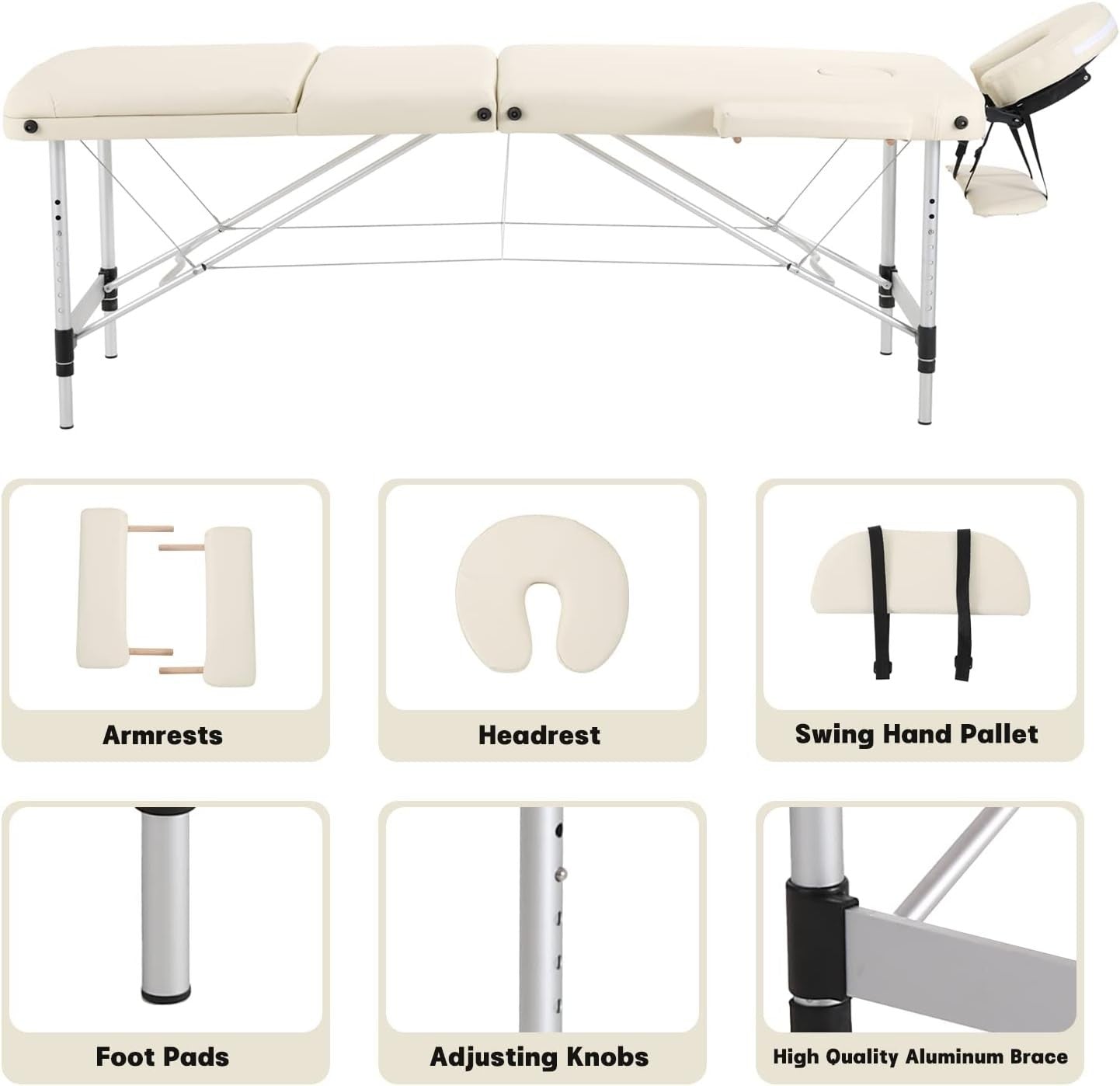 Portable Foldable Aluminum Massage Table with Adjustable Headrest & Carry Bag