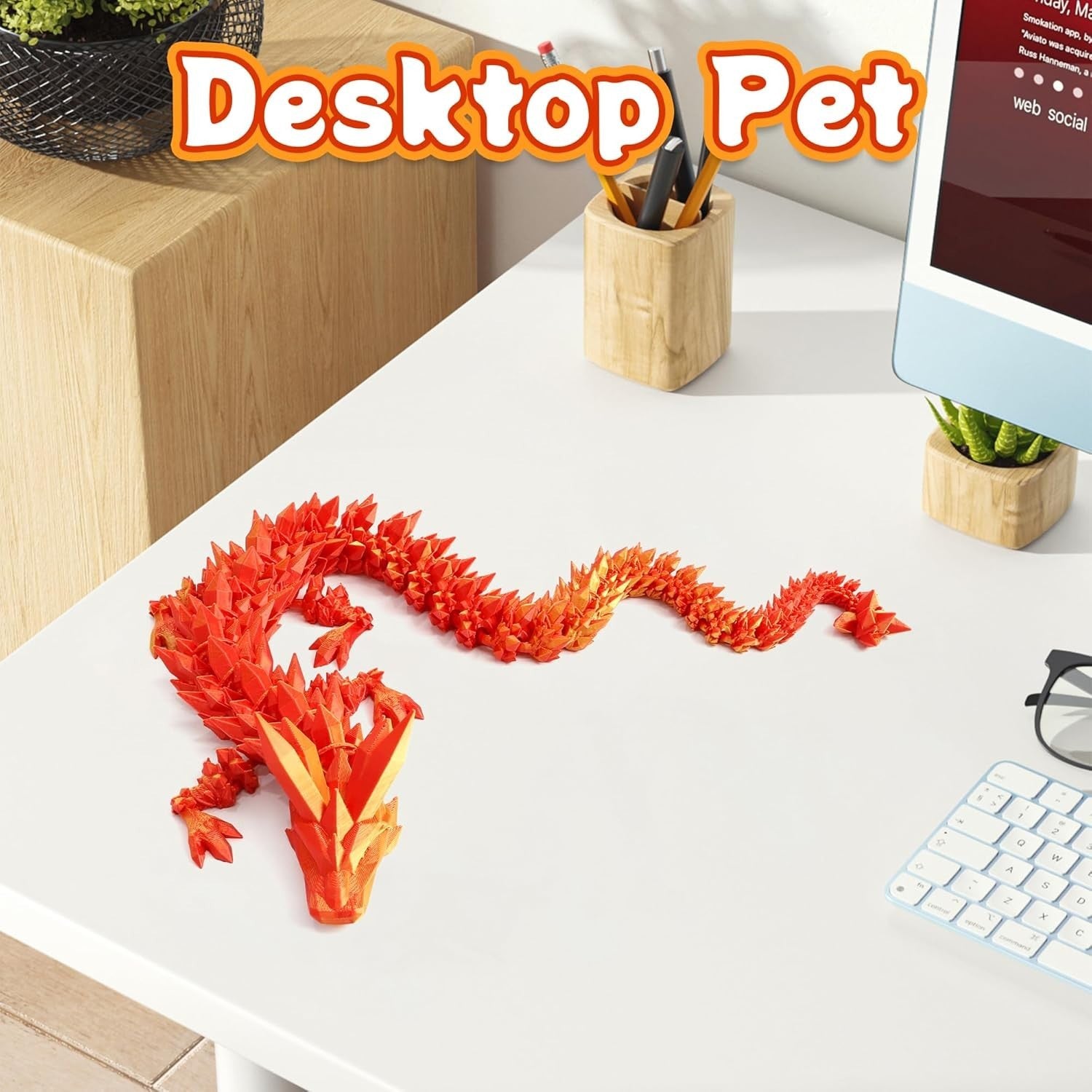 24in Red & Gold Pearly Articulated 3D Printed Dragon Fantasy Fidget Figure