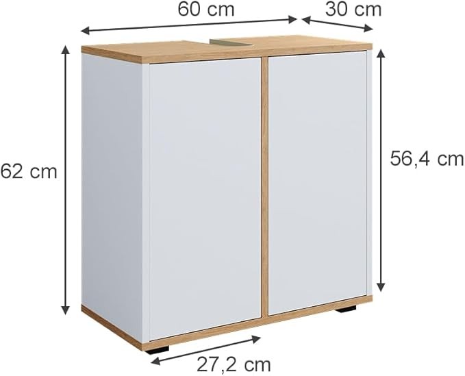 White Artisan Bathroom Sink Cabinet 60x62cm Modern Vanity Unit with Doors