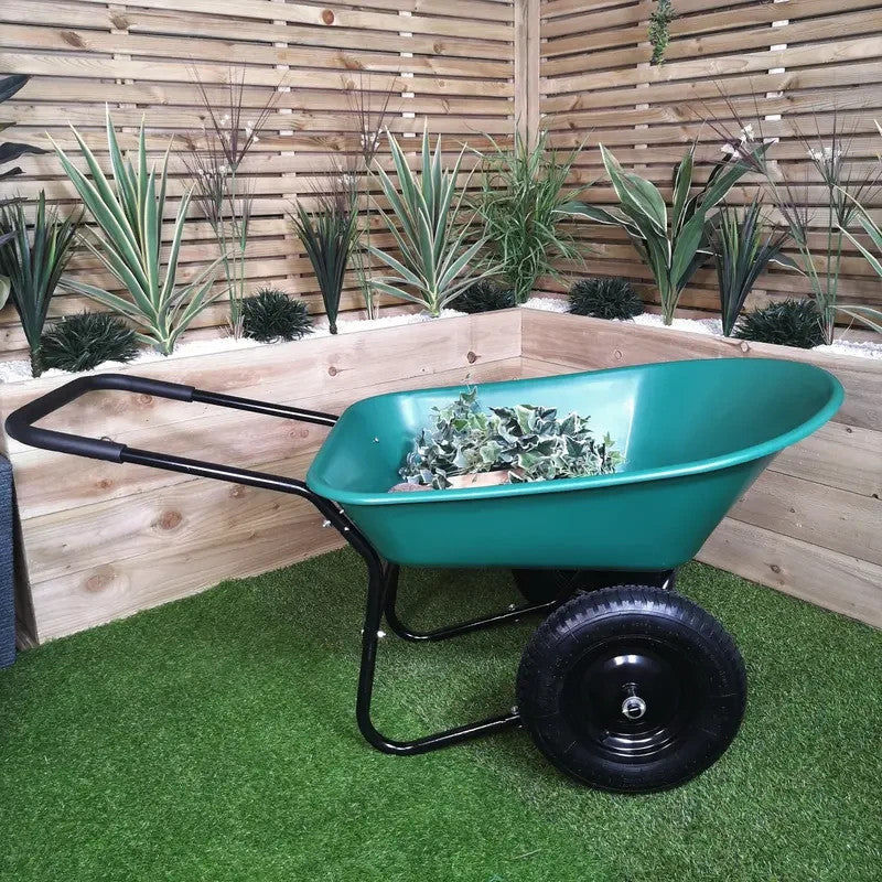 Heavy Duty Garden Wheelbarrow 2-Wheel Pneumatic Tyres Plastic Cart 150kg