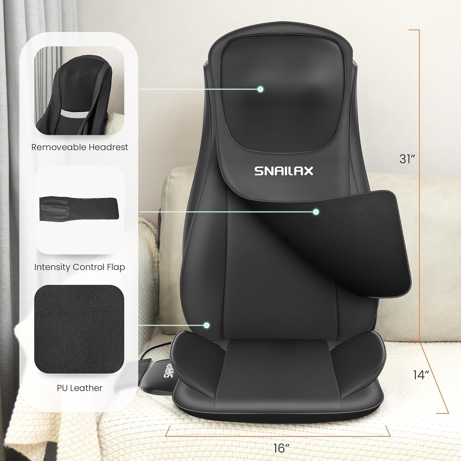 4D Heated Shiatsu Massage Chair Pad with Vibration for Back & Neck