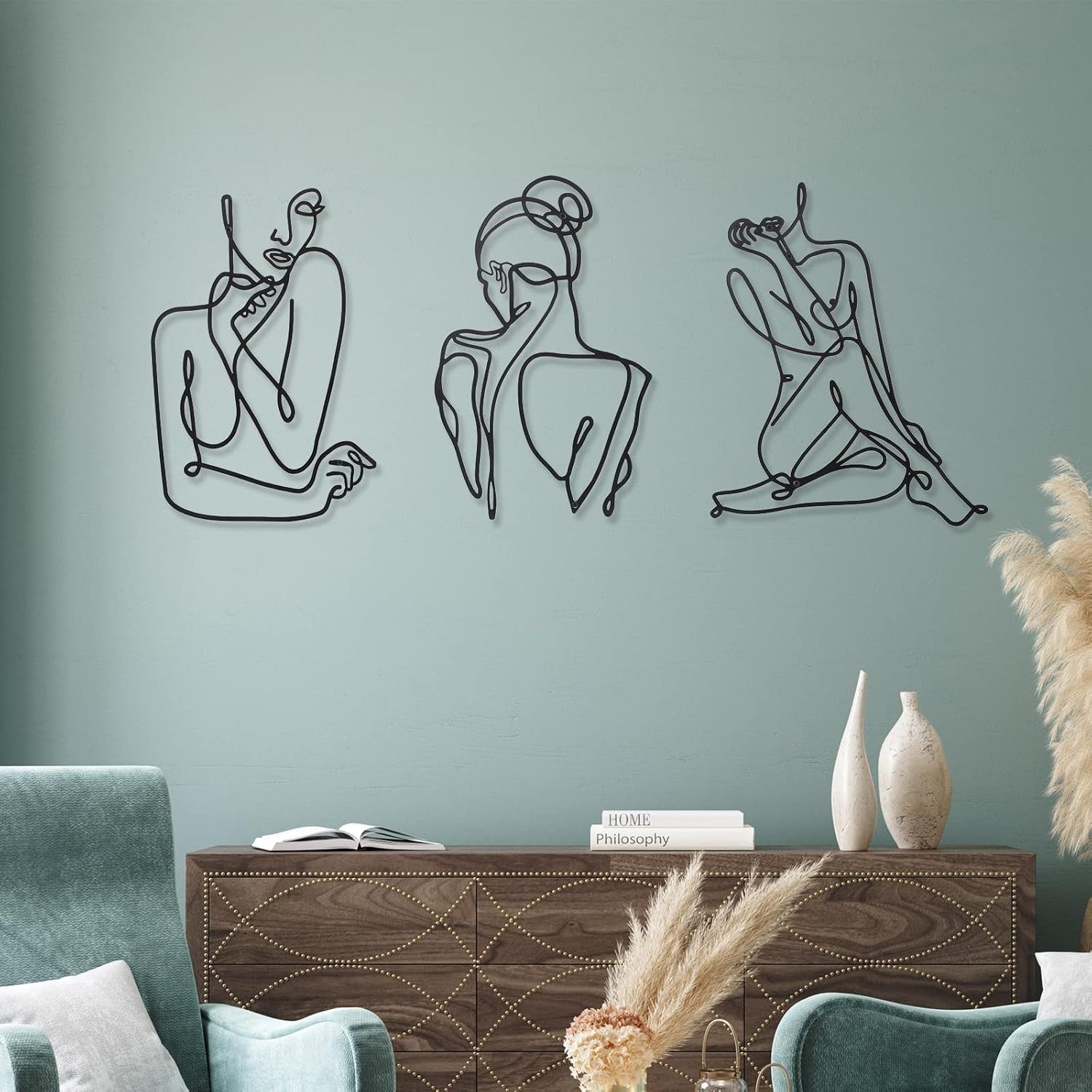 3Pcs Metal Wall Art Minimalist Abstract Woman Line Decor