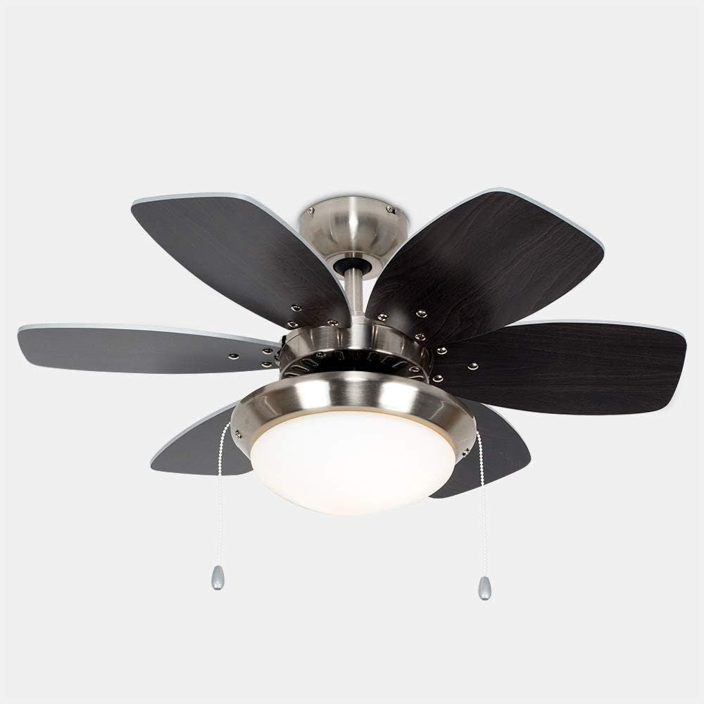 MiniSun 30"" Chrome Modern Ceiling Fan with Light & Reversible Blades, 3-Speed