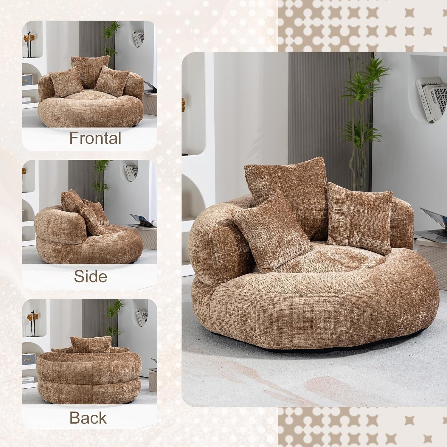Coffee Luxury  Sofa Chair w Bean Bag / Pillows – Indoor Outdoor Gaming Seat