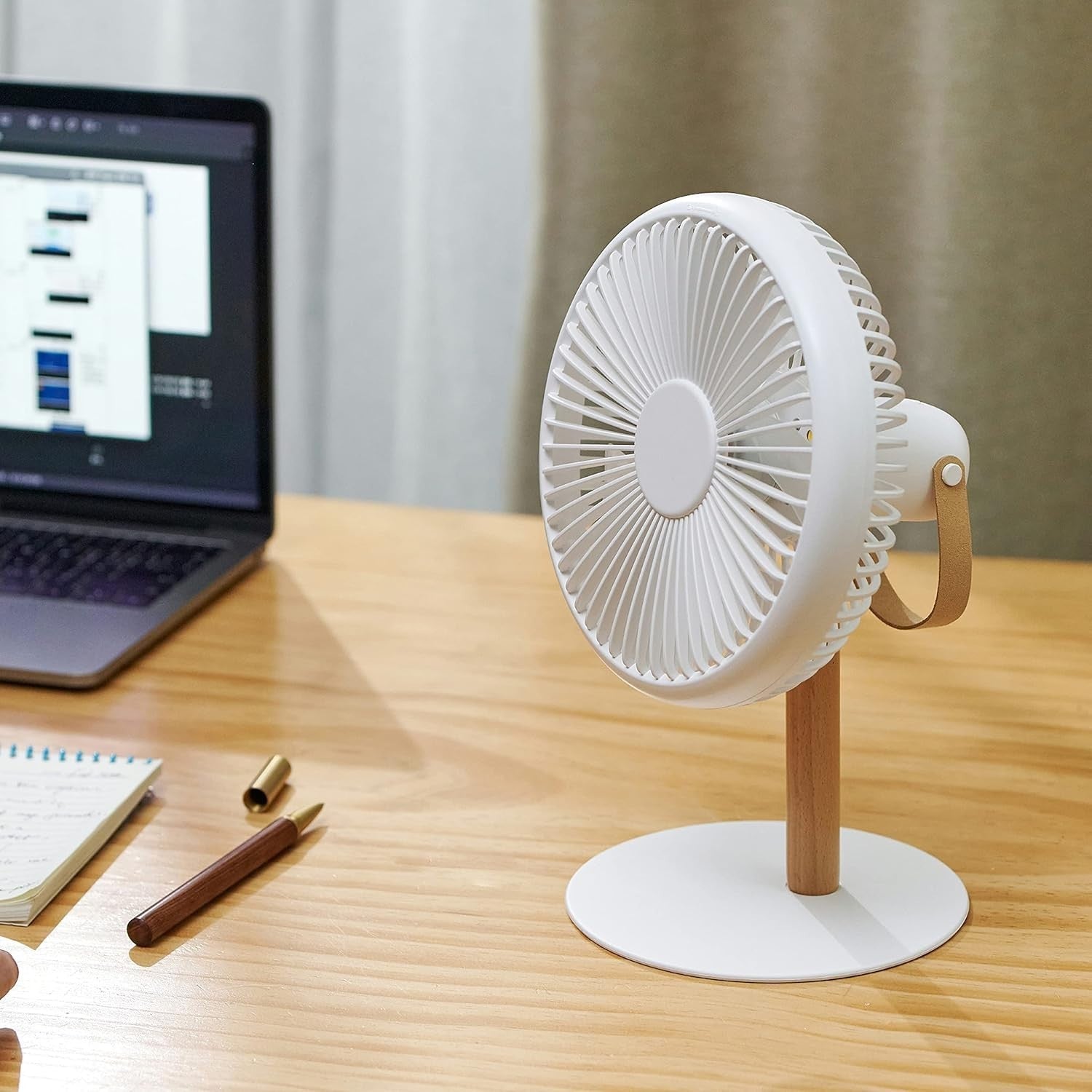 Portable Desk Fan 2-in-1 Rechargeable USB Remote Control Quiet Cooling LED White