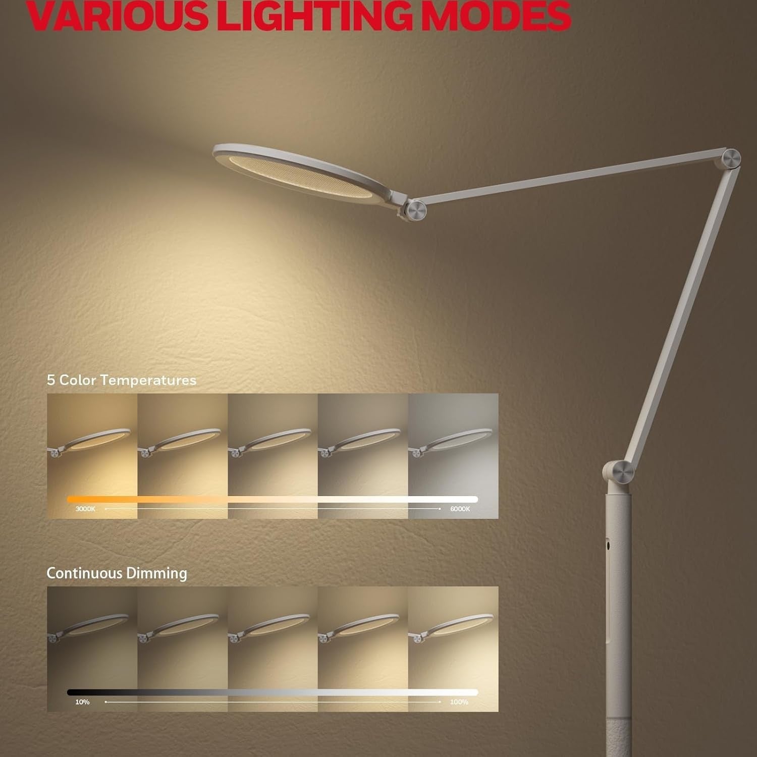LED Floor Lamp Eye Caring Dimmable Remote Adjustable Brightness Office Light