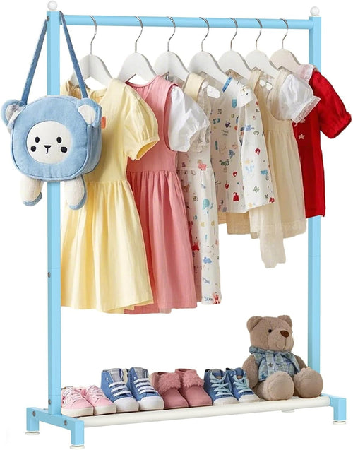 Blue Kids Clothing Rack with Shelf & Adjustable Feet 117cm