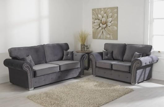Grey Plush Velvet Highback Corner Sofa 3 Seater Modern L-Shape Sofa