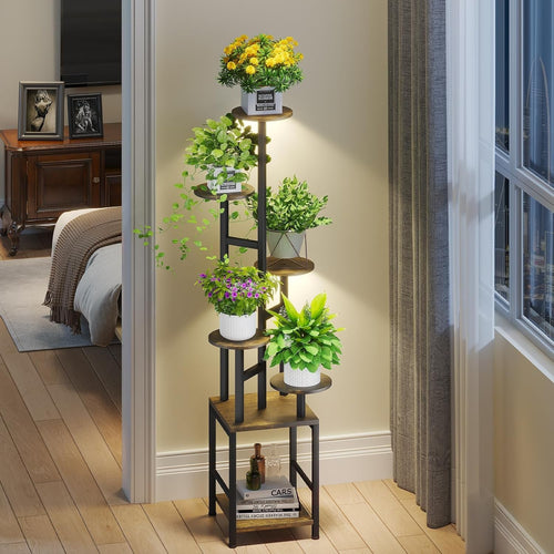 6-Tier Metal Plant Stand with Adjustable LED Grow Light | Tall Indoor Display Ra