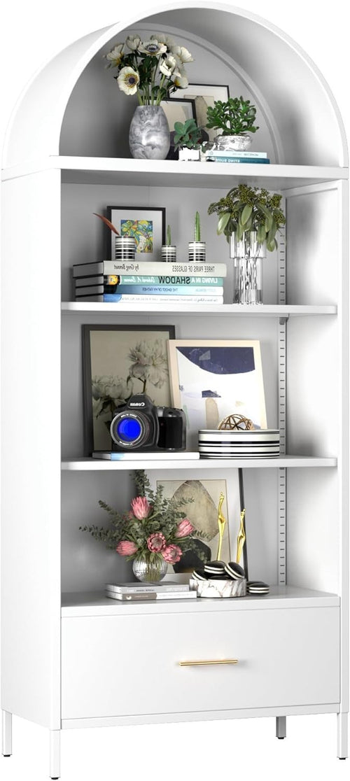 185cm Metal Arched Kitchen Pantry Cabinet White | Drawer Storage