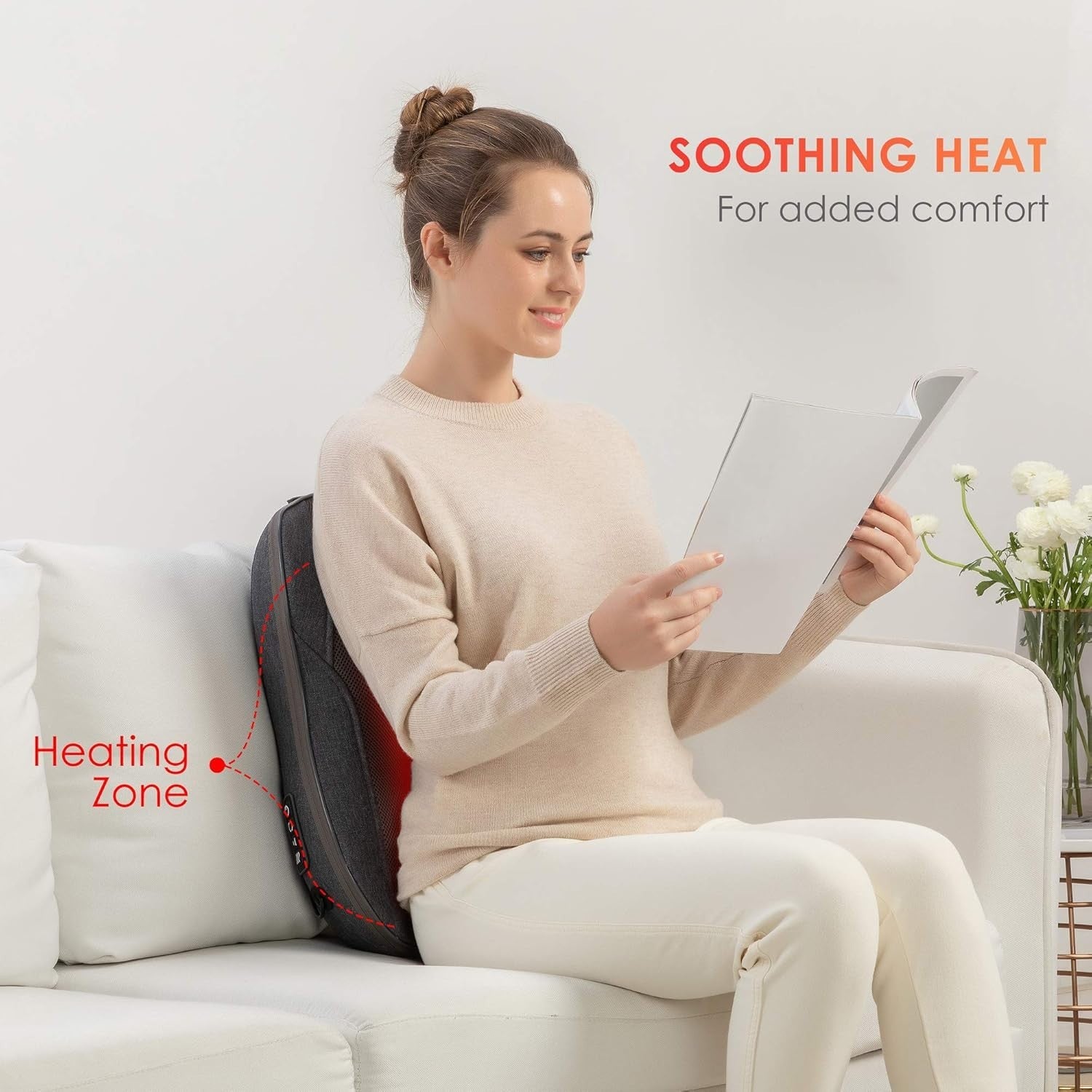 Shiatsu Lower Back Massager Heat 12-Node Kneading Portable Chair Cushion