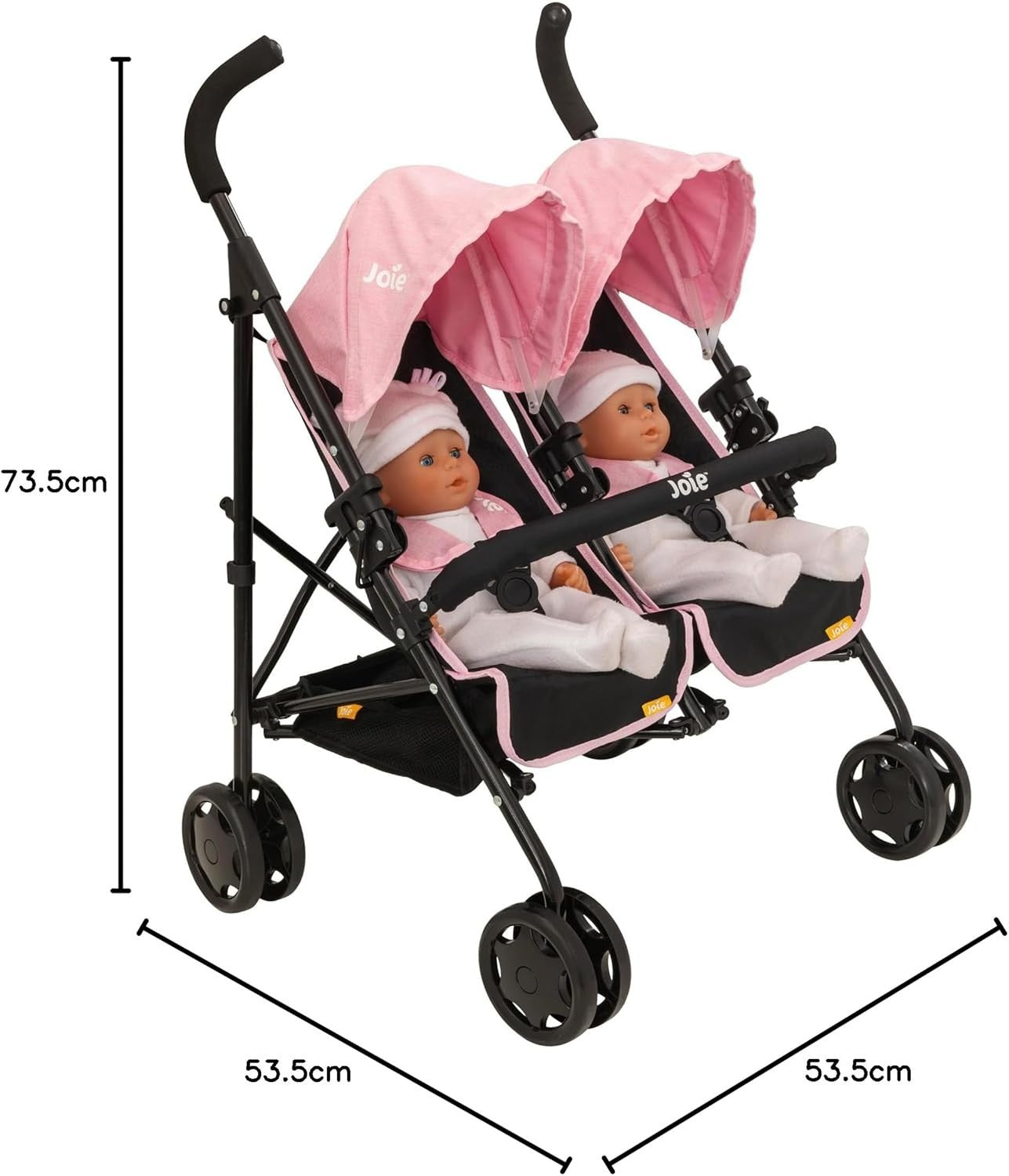 Twin Dolls Pushchair Toy Umbrella Fold, Double Buggy, Storage, Ages 3+