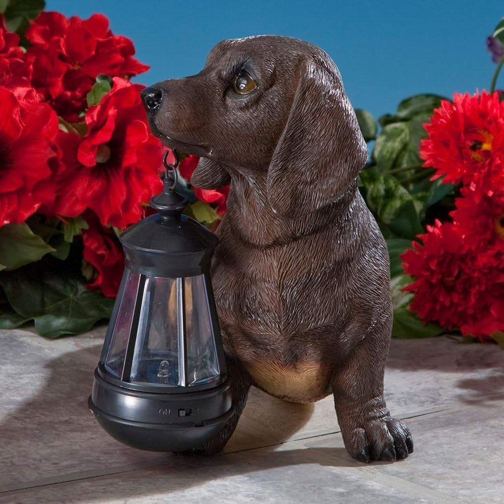 Dachshund Solar Lantern Statue Dog Garden Light Resin LED
