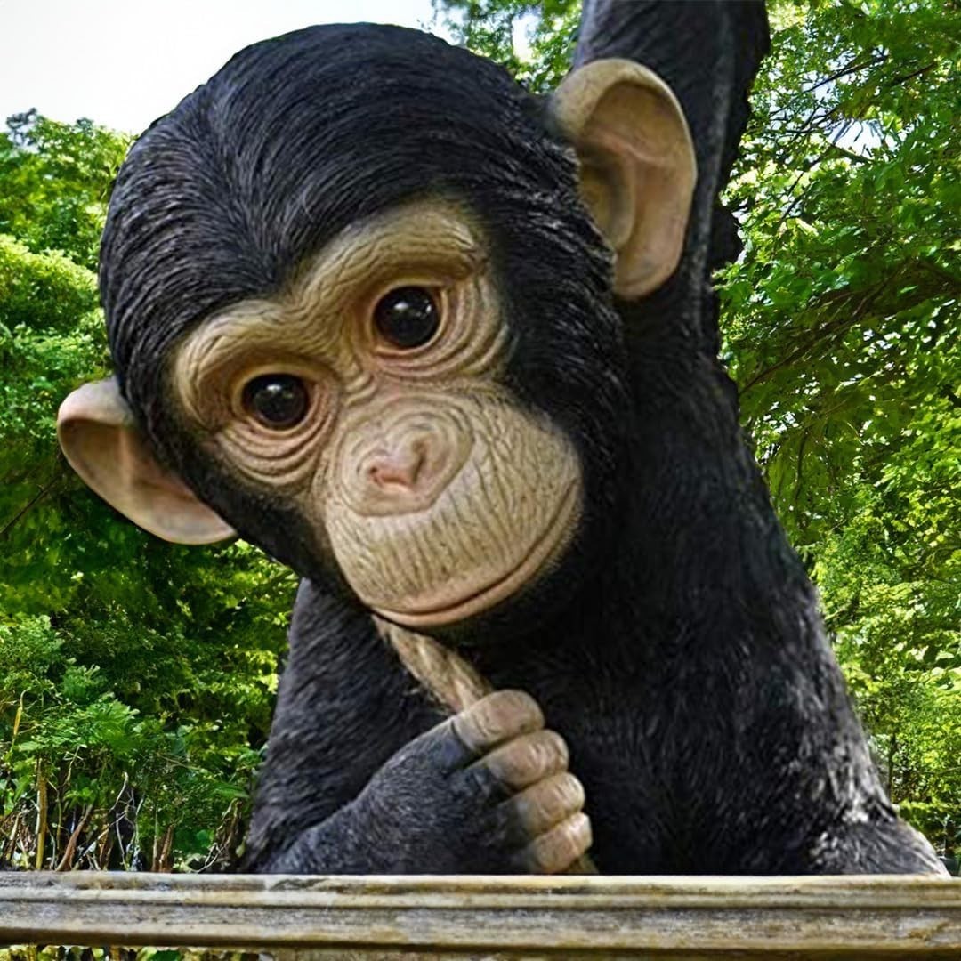 Hanging Monkey Garden Ornament on Rope – Large Resin Outdoor Animal Decor