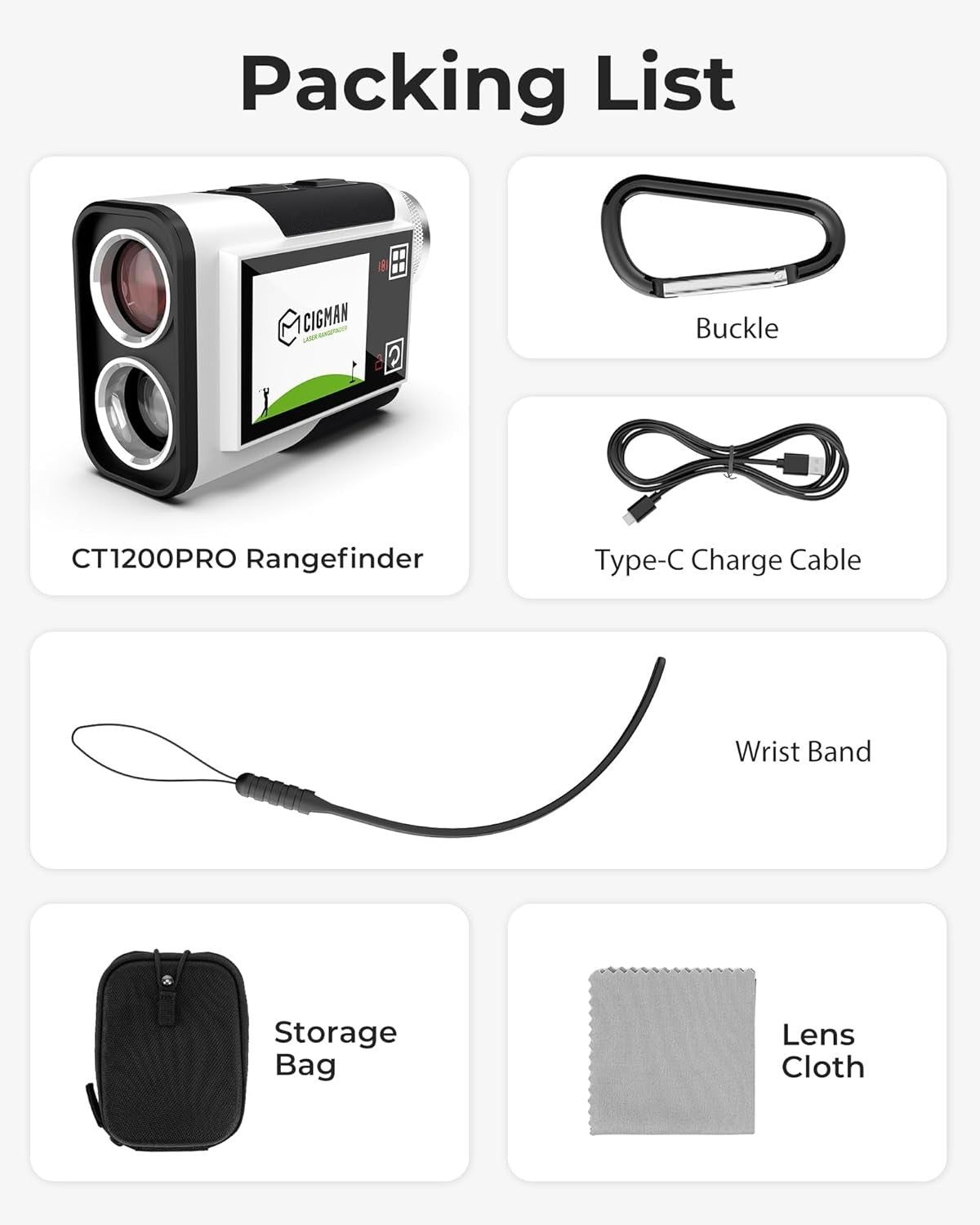 Golf Range Finder 1312 Yards Touch Screen Slope Flag Lock Rechargeable