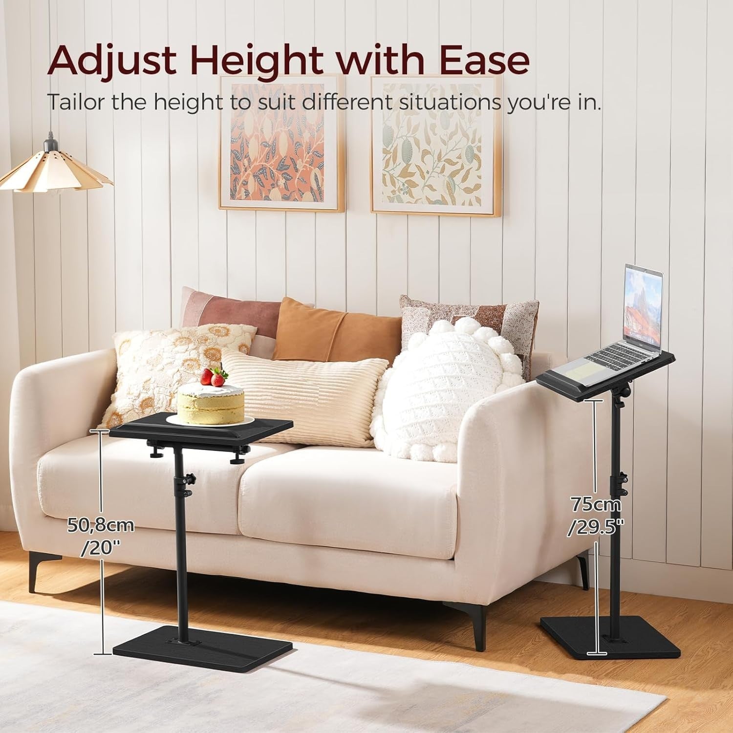 Adjustable 360° Rotating C-Shaped Side Table with Tilt Top & Device Slot