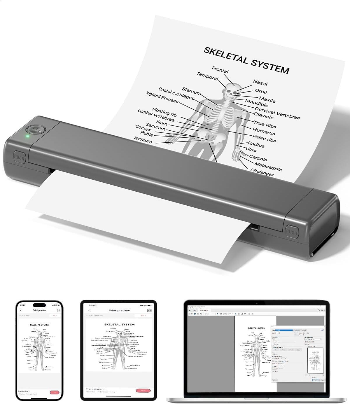 Bluetooth Portable Thermal Printer Wireless Inkless A4 Printer