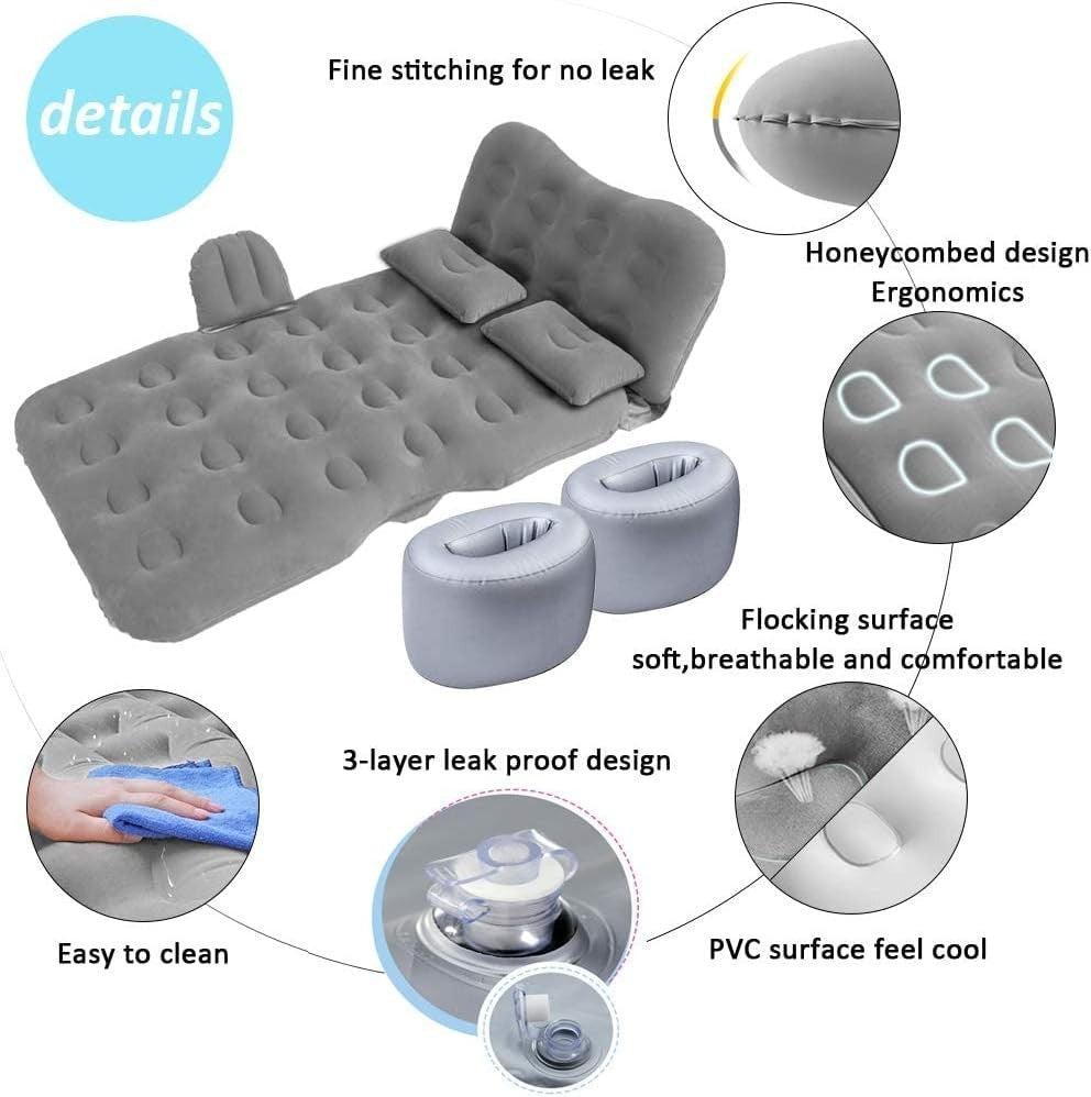 Inflatable Car Air Mattress Travel Bed with Pump & Pillows – SUV/Sedan